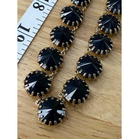 J. Crew Gold Tone Statement Necklace With Black Faceted Stones Adjustable Chain - Picture 8 of 11